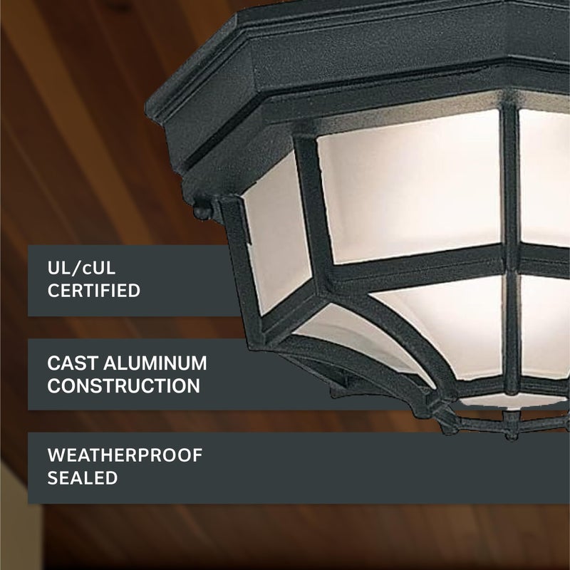Designers Fountain 2067-BK Builder Cast Outdoor Flush Mount Ceiling Light, 10.5 in W, Black - Image 3